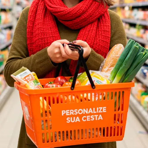 Kit 30 cestas de compras plástica 16l laranja personalizadas