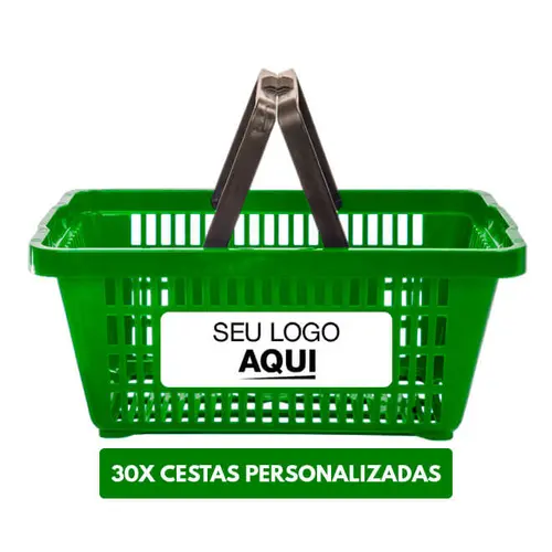 Kit 30 cestas de compras plástica 16l verde personalizadas