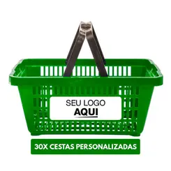 Kit 30 cestas de compras plástica 16l verde personalizadas