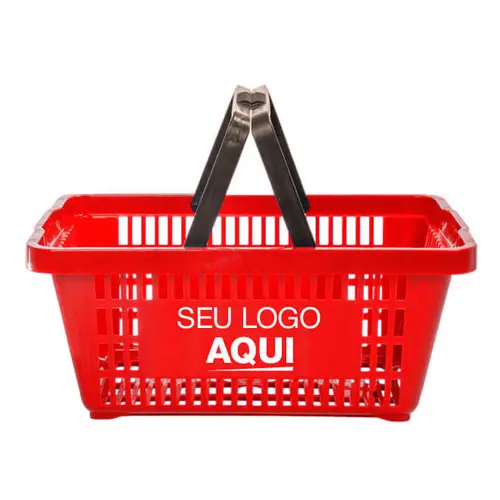 Kit 30 cestas de compras plástica 16l vermelha personalizadas