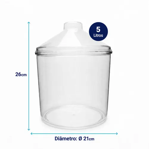 Pote transparente redondo 5l com tampa cônica p/ granel cereais alimentos