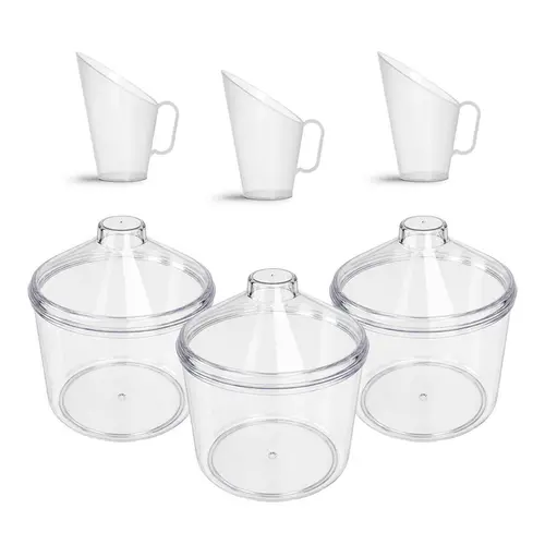 Kit 3 potes transparente redondo 5l com tampa cônica + 3 conchas