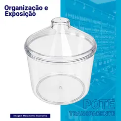 Kit 3 potes transparente redondo 5l com tampa cônica + 3 conchas
