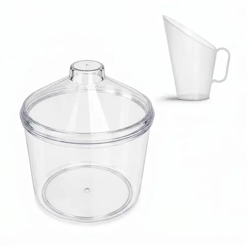 Kit 1 pote transparente redondo 5l com tampa cônica + 1 concha