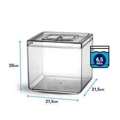 Kit 4 potes em acrílico p/ granel cereais alimentos 6,5l quadrado c/ tampa