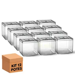 Kit 12 potes em acrílico p/ granel cereais alimentos 6,5l quadrado c/ tampa