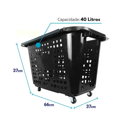 Cesta de compras com rodas 40l preta - castellmaq