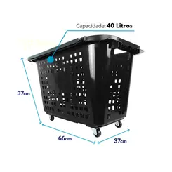 Cesta de compras com rodas 40l preta - castellmaq
