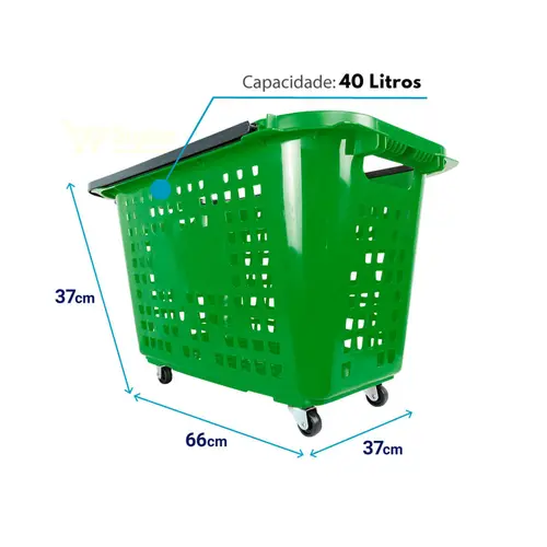 Cesta de compras com rodas 40l verde