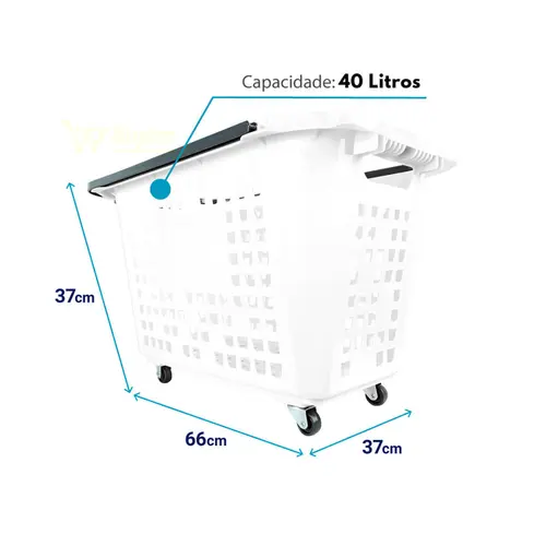 Cesta de compras com rodas 40l branca - castellmaq