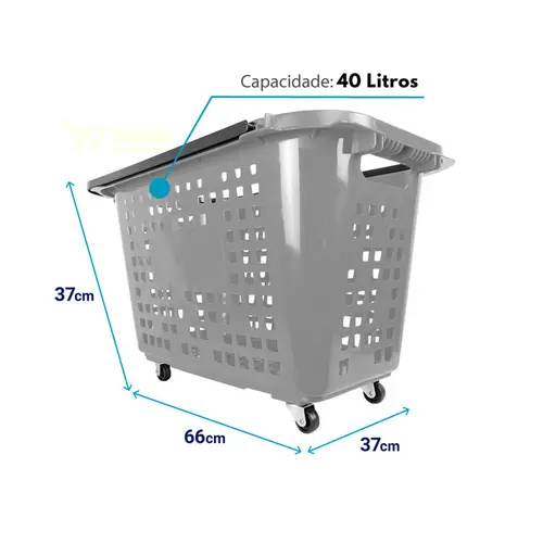 Cesta de compras com rodas 40l cinza - castellmaq