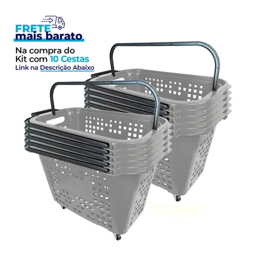 Cesta de compras com rodas 40l cinza - castellmaq
