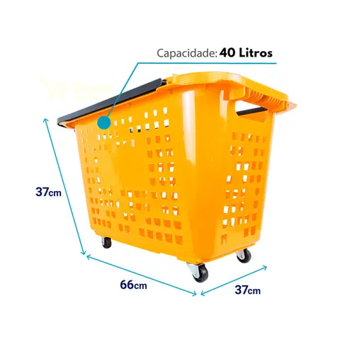 Cesta de compras com rodas 40l laranja - castellmaq