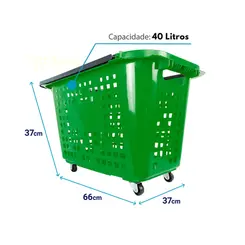 Kit 5 cestas de compras com rodas 40l verde - castellmaq