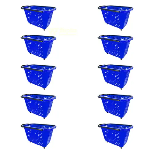 Kit 10 cestas de compras com rodas 40l azul - castellmaq
