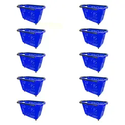 Kit 10 cestas de compras com rodas 40l azul - castellmaq