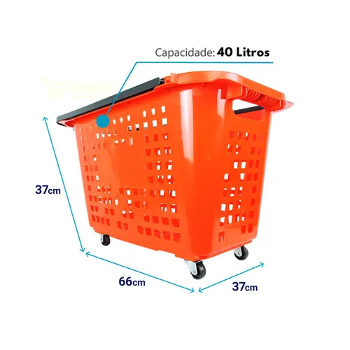 Kit 5 cestas de compras com rodas 40l vermelha - castellmaq