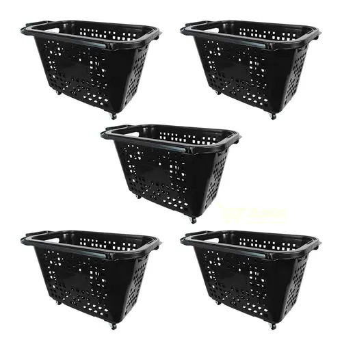 Kit 5 cestas de compras com rodas 40l preta - castellmaq