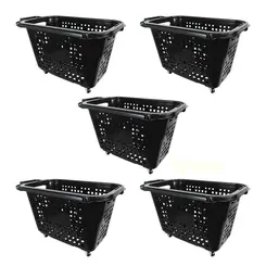 Kit 5 cestas de compras com rodas 40l preta - castellmaq