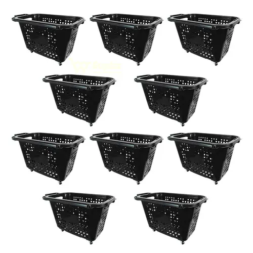Kit 10 cestas de compras com rodas 40l preta - castellmaq