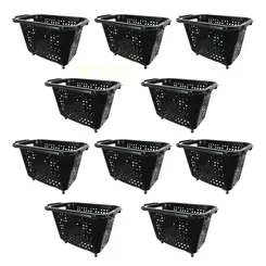 Kit 10 cestas de compras com rodas 40l preta - castellmaq