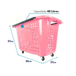 Kit 5 cestas de compras com rodas 40l rosa - castellmaq