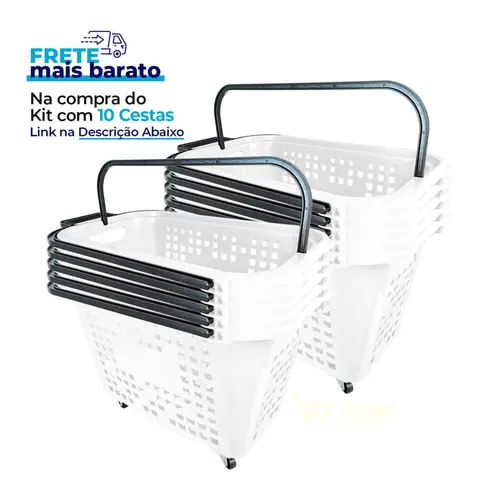 Kit 5 cestas de compras com rodas 40l branca - castellmaq
