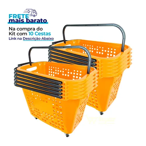 Kit 5 cestas de compras com rodas 40l laranja - castellmaq