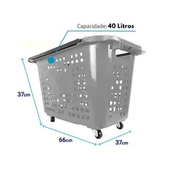 Kit 5 cestas de compras com rodas 40l cinza - castellmaq