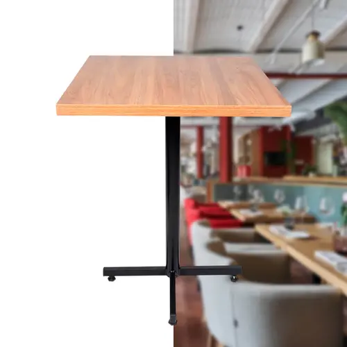 Mesa design industrial tampo de madeira noce 60x60 p/ restaurante