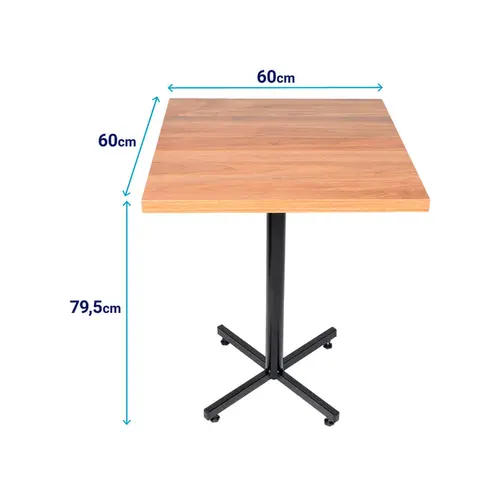 Mesa design industrial tampo de madeira noce 60x60 p/ restaurante