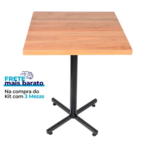 Mesa design industrial tampo de madeira noce 60x60 p/ restaurante