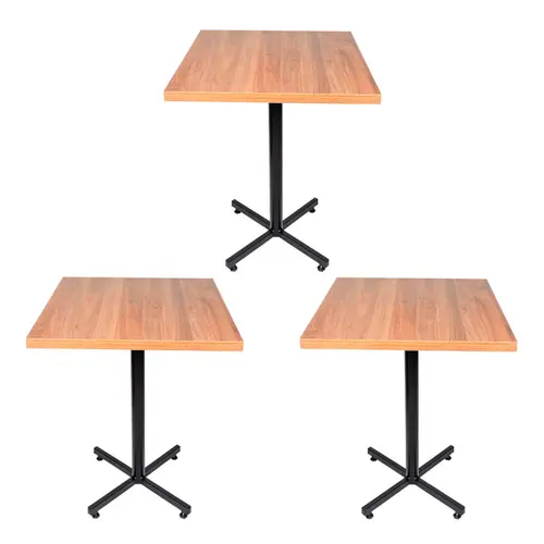 Kit 3 mesas design industrial tampo de madeira noce 60x60 p/ restaurante