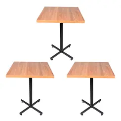 Kit 3 mesas design industrial tampo de madeira noce 60x60 p/ restaurante