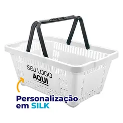 Kit 100 cestas de compras plástica 16l branca personalizadas com silk