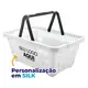 Kit 100 cestas de compras plástica 16l branca personalizadas com silk