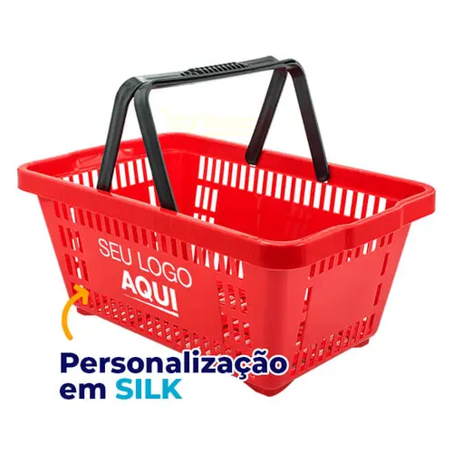 Kit 100 cestas de compras plástica 16l vermelha personalizadas com silk