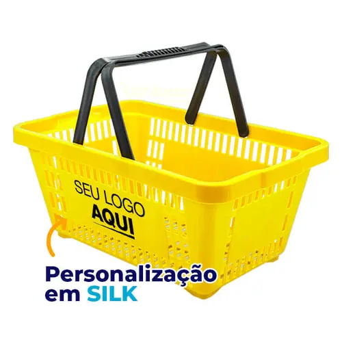 Kit 100 cestas de compras plástica 16l amarela personalizadas com silk