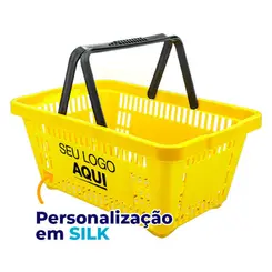 Kit 100 cestas de compras plástica 16l amarela personalizadas com silk