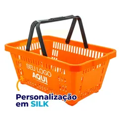Kit 100 cestas de compras plástica 16l laranja personalizadas com silk
