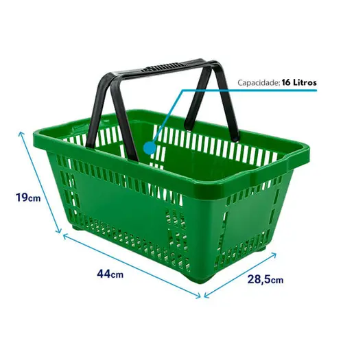 Kit 100 cestas de compras plástica 16l verde personalizadas com silk