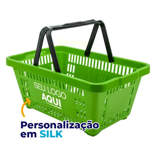 Kit 100 cestas de compras plástica 16l verde cítrico personalizadas com silk