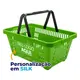 Kit 100 cestas de compras plástica 16l verde cítrico personalizadas com silk