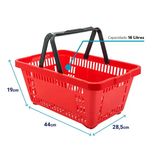 Kit 20 cestas de compras plástica 16l vermelha