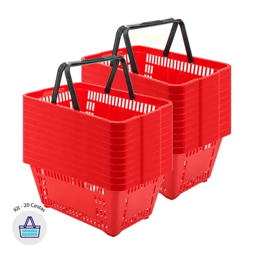Kit 20 cestas de compras plástica 16l vermelha