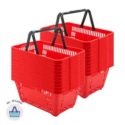 Kit 20 cestas de compras plástica 16l vermelha