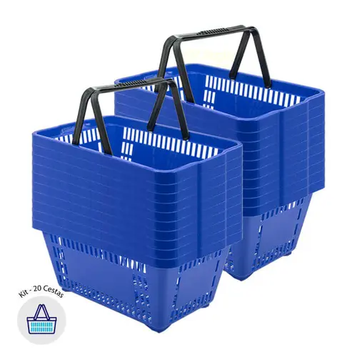 Kit 20 cestas de compras plástica 16l azul