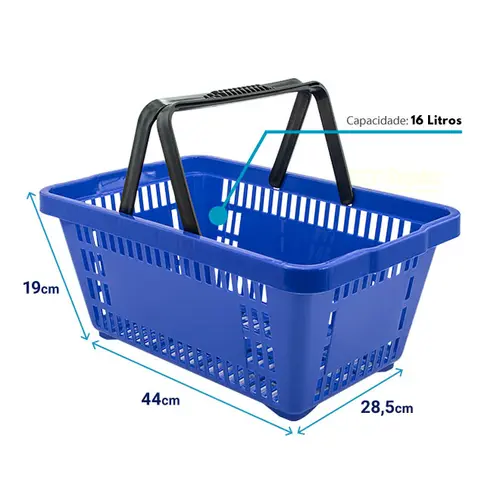 Kit 20 cestas de compras plástica 16l azul