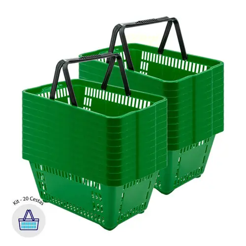 Kit 20 cestas de compras plástica 16l verde
