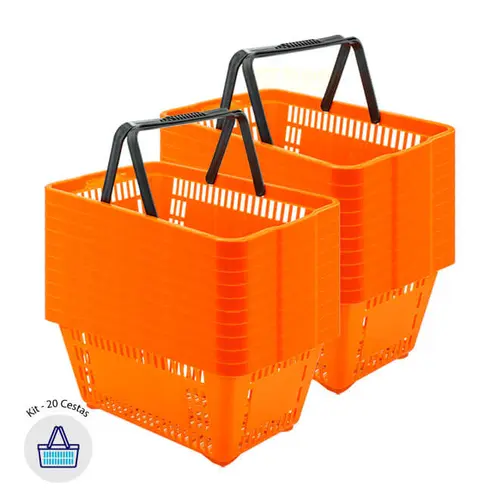 Kit 20 cestas de compras plástica 16l laranja